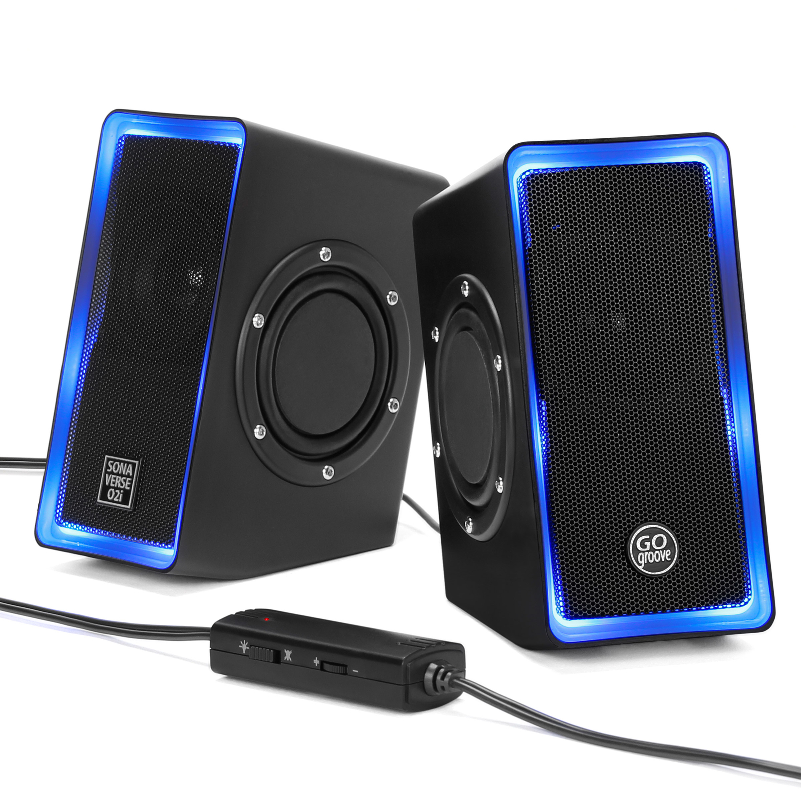 GOgroove SonaVERSE O2i Speakers for PC with AUX Input (Black with LEDs)