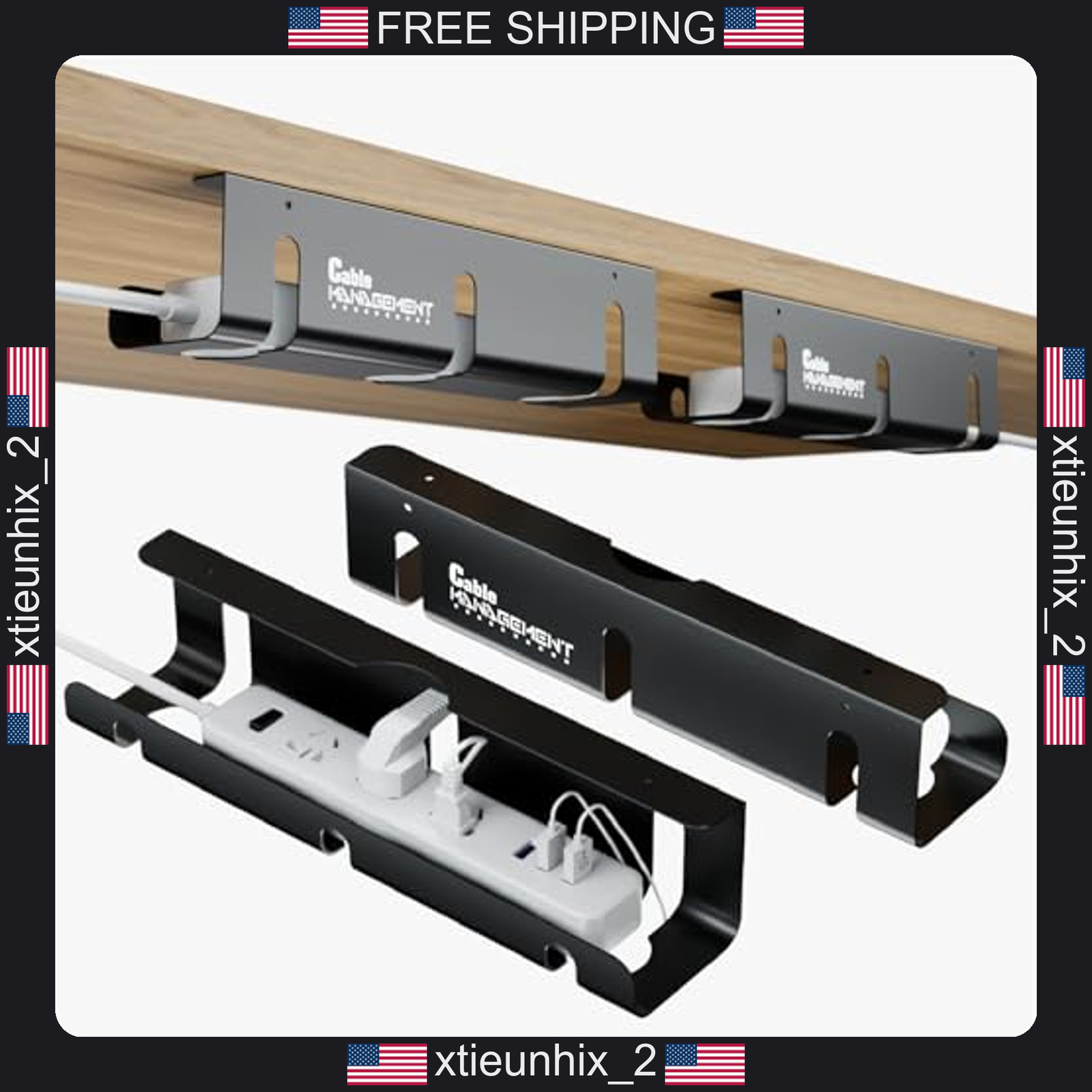 Under Desk Cable Management Tray 16 Inch Aluminum 2-Pack for Power Strips