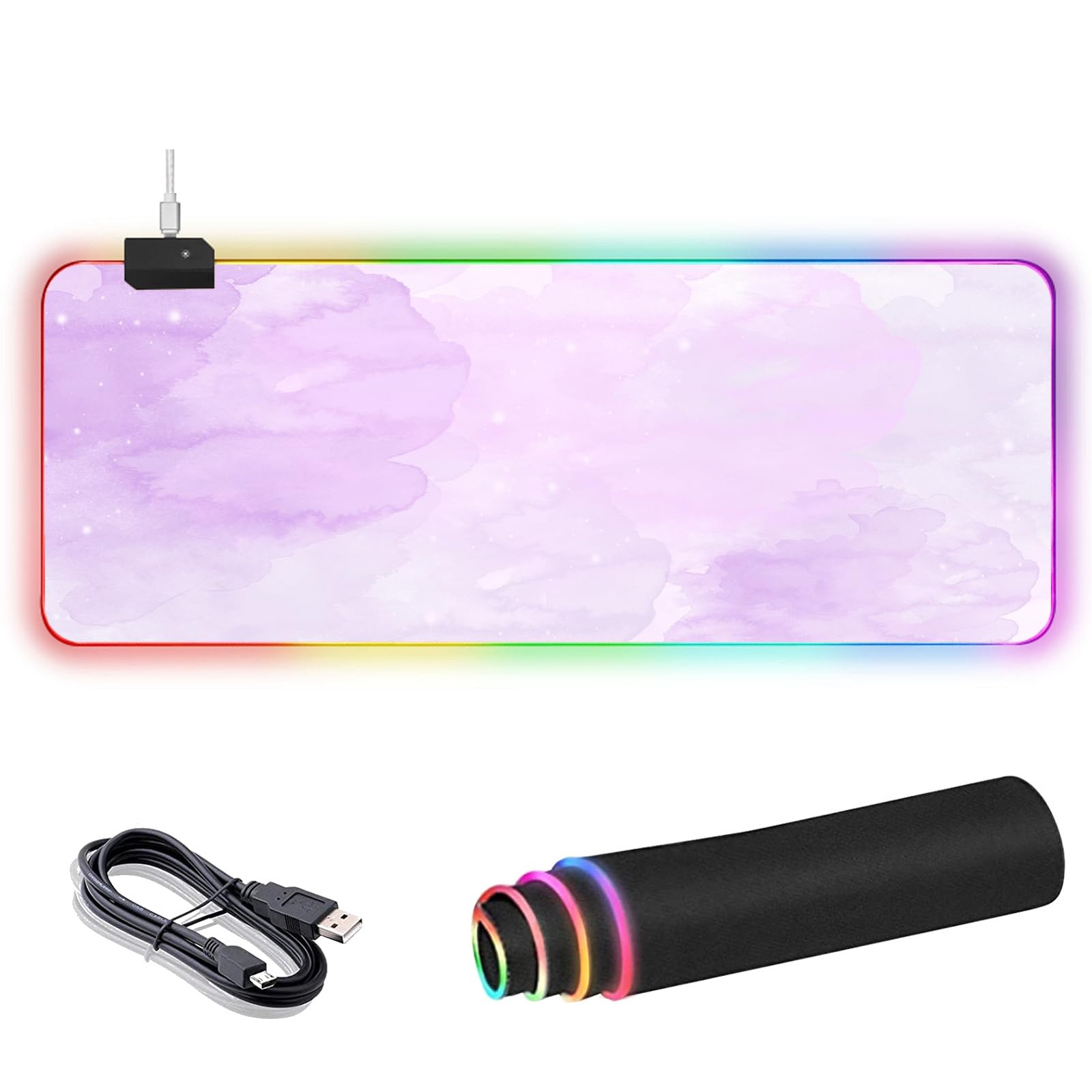 RGB Large Gaming Mouse Pad, Extended 31.5L x 11.8W inches, Purple Nebula 