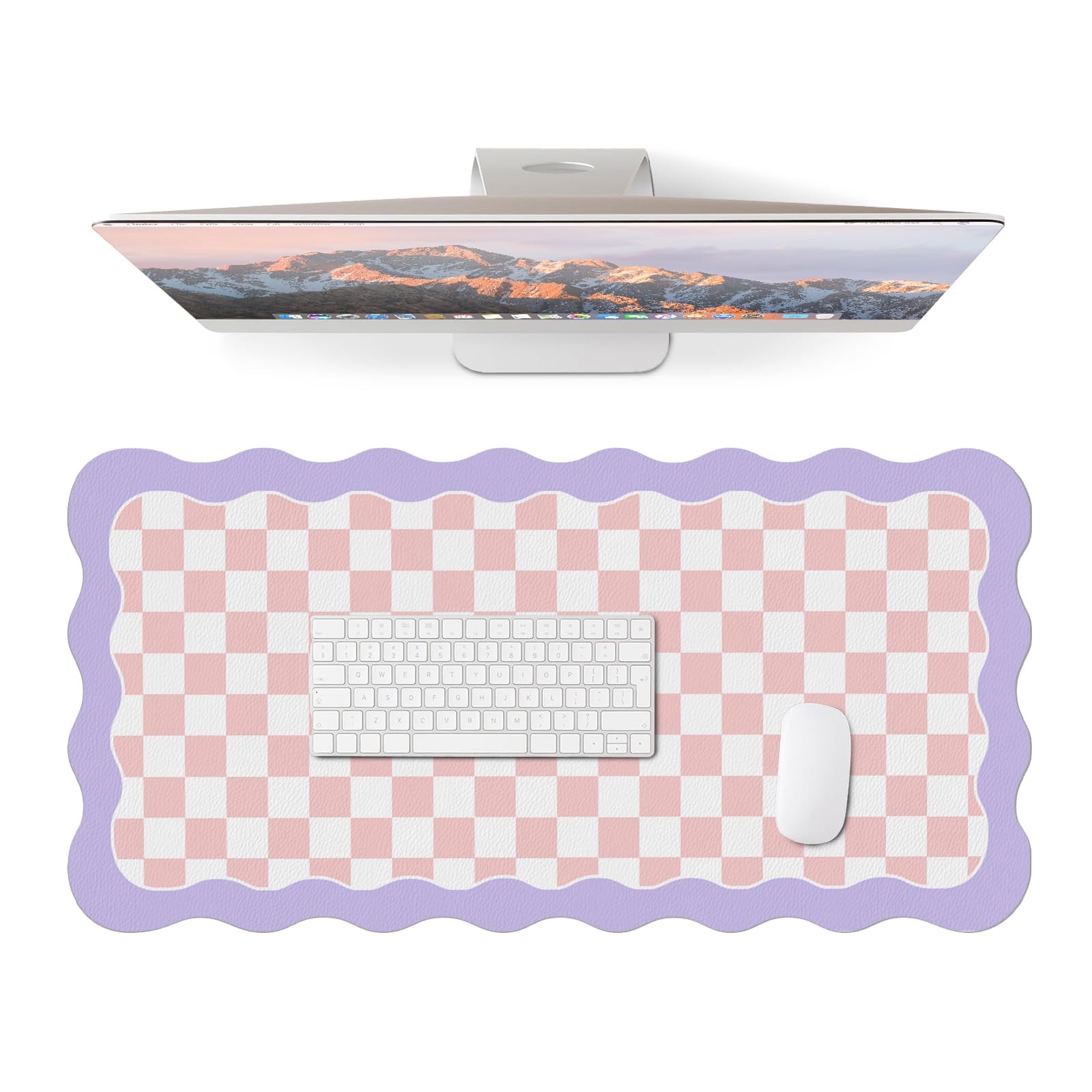 Cute Desk Mat Keyboard Mouse Large Scalloped Desktop Mat Washable Pink