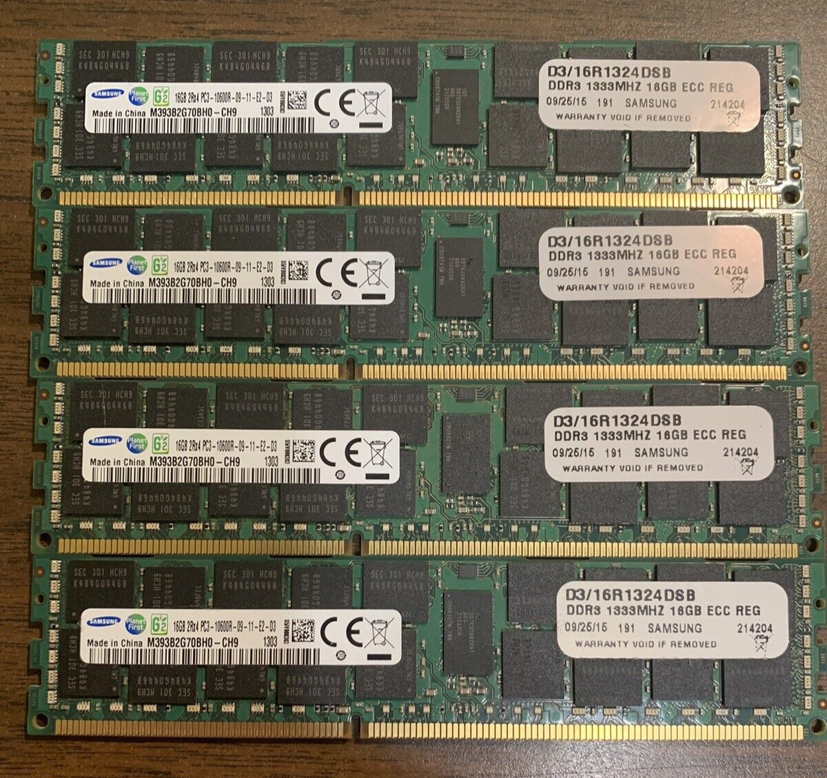 Lot: 4 Samsung PC3-10600R 16GB DDR3 Server RAM Memory  M393B2G70BH0-CH9 64GB