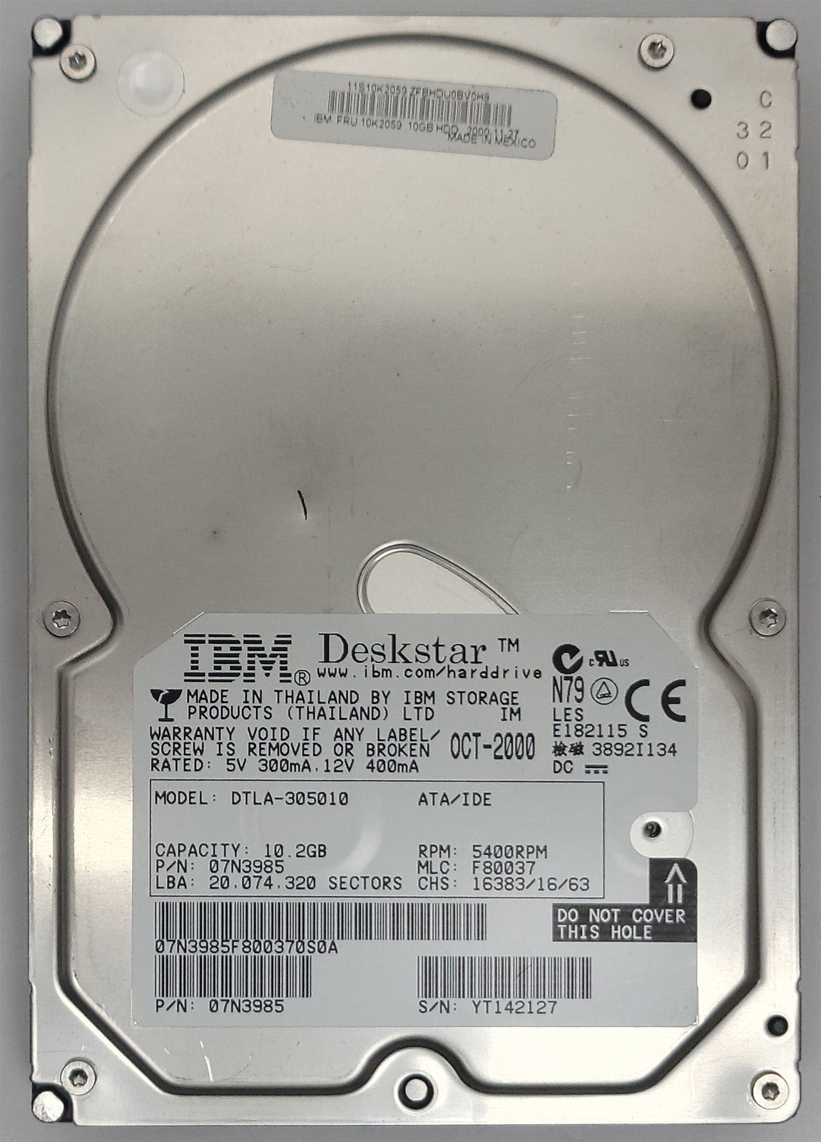 IBM Deskstar DTLA-305010 HDD, 10.2 GB , IDE/ATA/ATAPI-5 - Tested w/pics