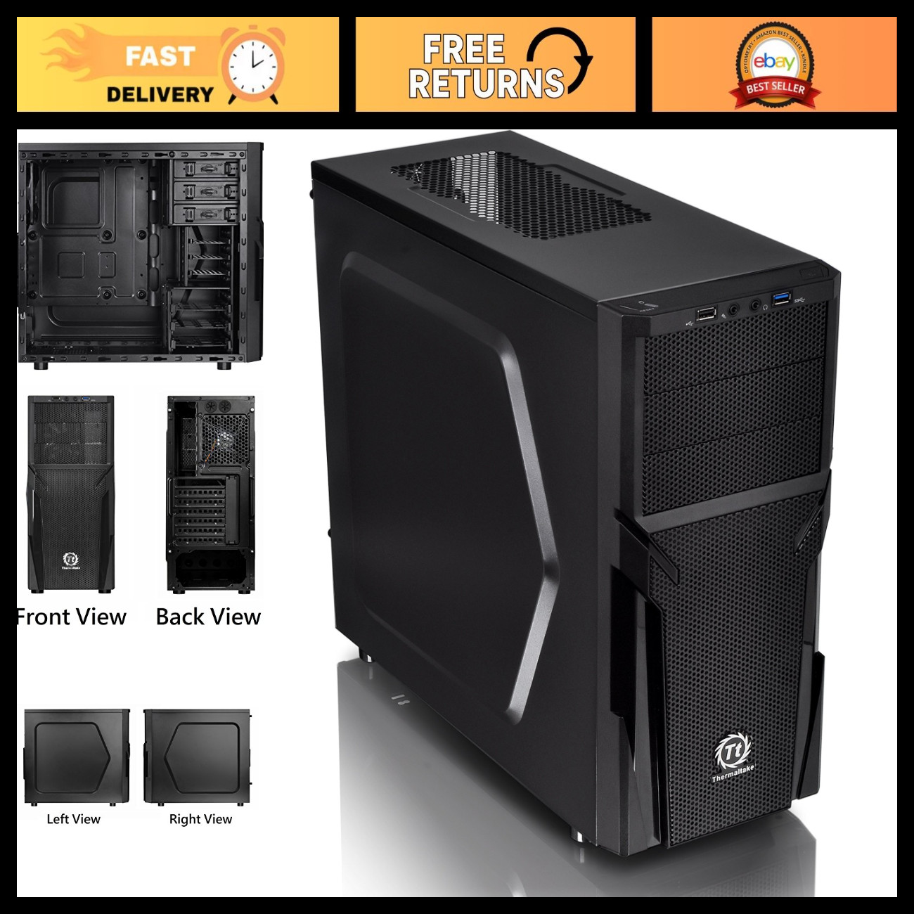 ATX Mid Tower Computer Case, SPCC Structure, Versatile Gaming Chassis, Black