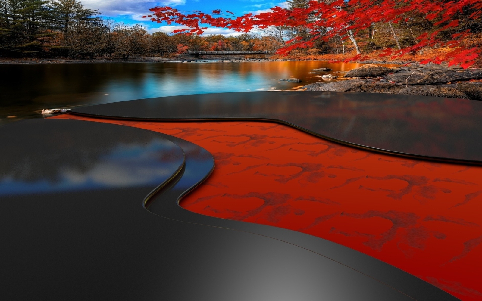 Landscape red leaves fall river Custom Gaming Mat Desk