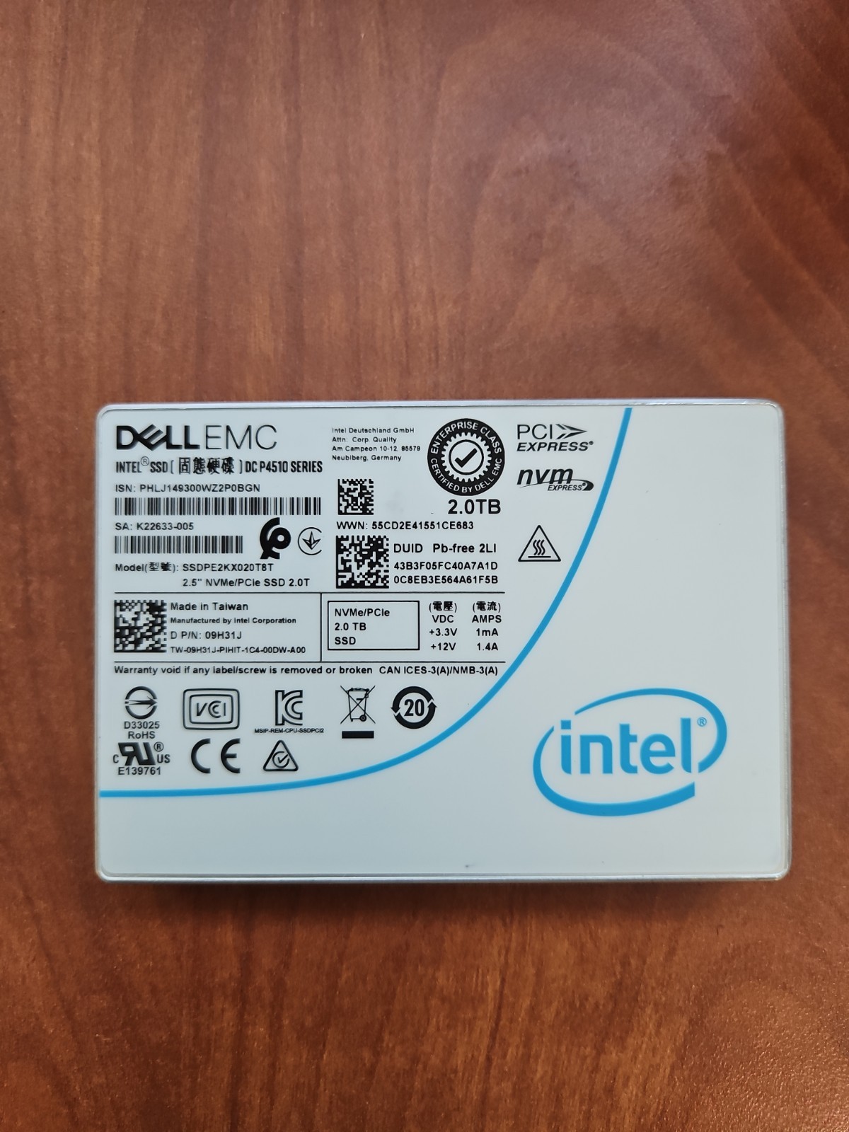 SSDPE2KX020T8 Intel DC P4510 2TB 2.5" PCIe NVMe SSD
