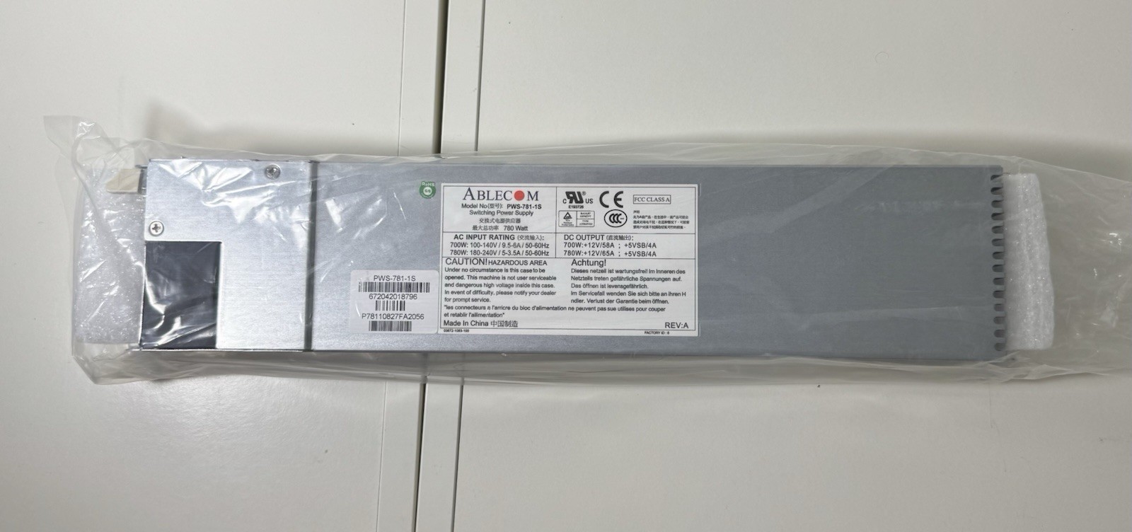 Ablecom PWS-781-1S 780W Switching Power Supply +12V/58A +5V/8A REV.A