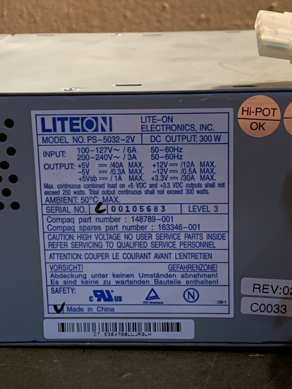 LITEON PS-5032-2V 300WATT