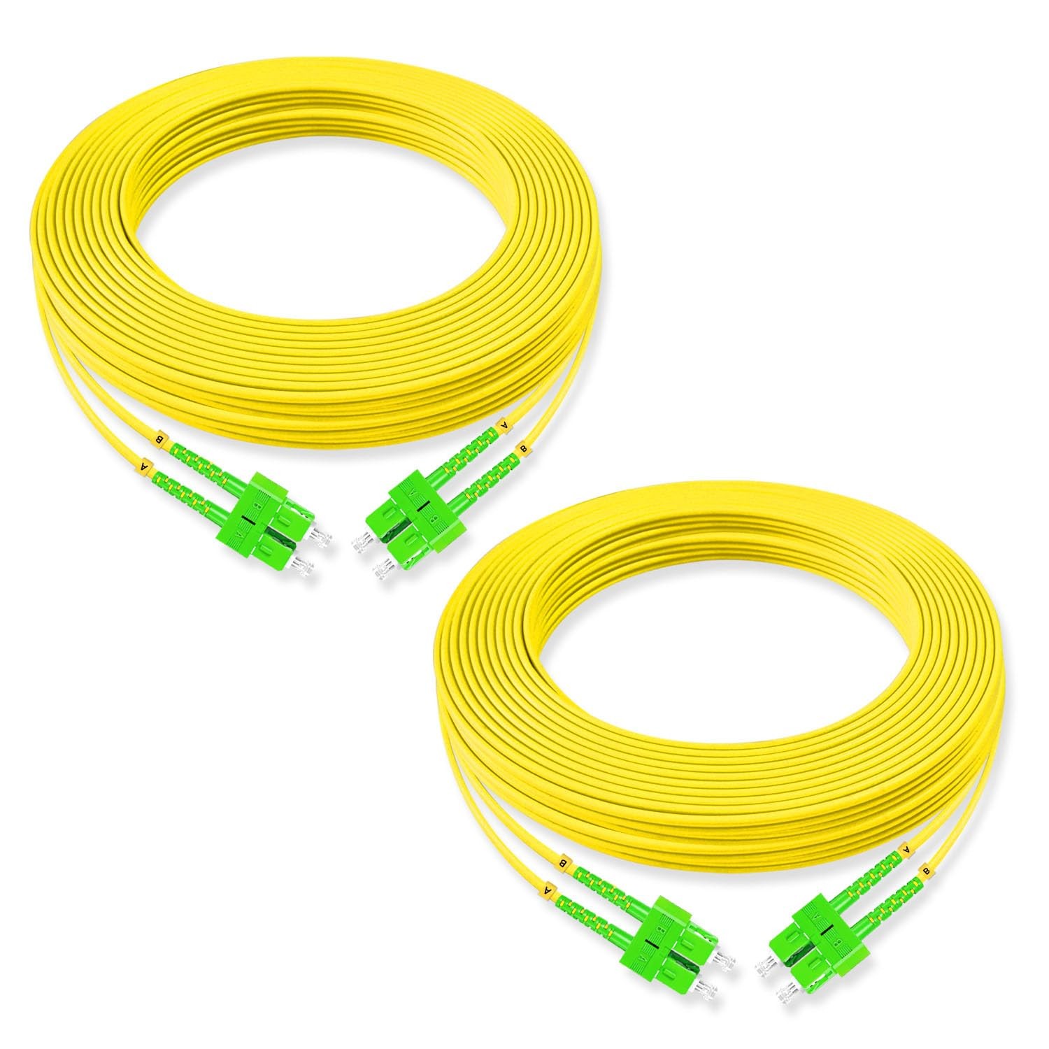 2Pcs 15 Meter Fiber Optic Patch Cord SC APC to SC APC, Duplex Single Mode Fib...