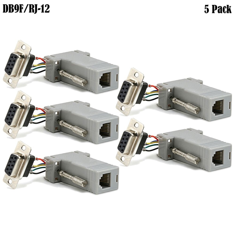5x DB9 DB-9 Female via RJ12 Modular Adapter Serial Extender Connector Adaptor