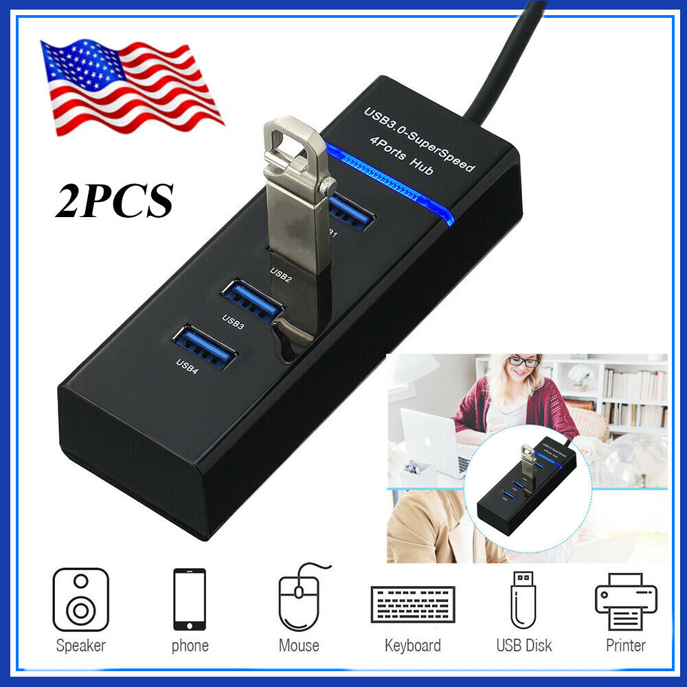 2PCS 4 Ports Fast Charge QC 3.0 USB Hub Wall Home Charger Power Adapter Plug