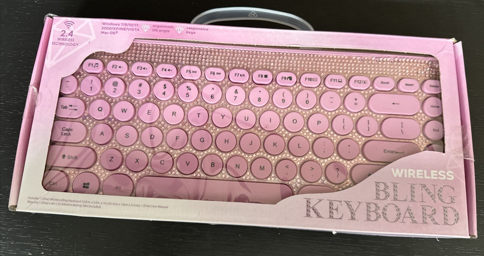 Bytech Wireless Bling Keyboard Pink Rhinestone 2.4GHz USB New