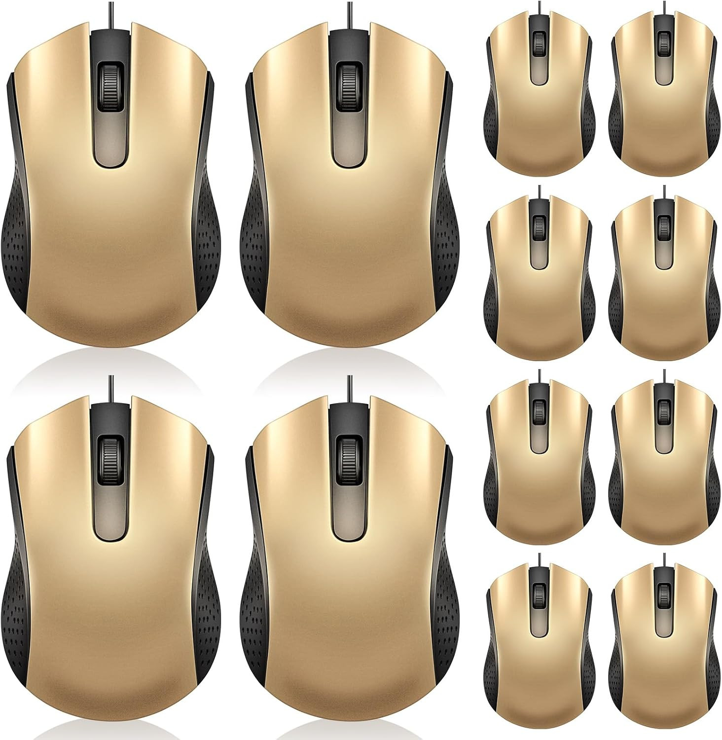 12 Pcs Wired Mouse Bulk, USB Ergonomic Computer Mice,Gold