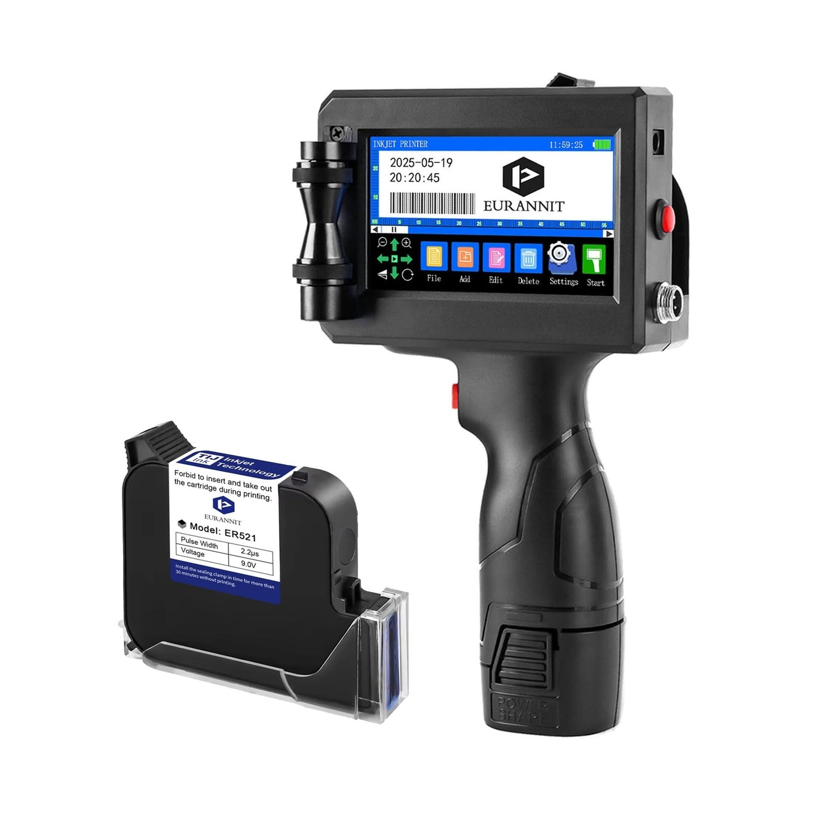 E15-1 Handheld Inkjet Printer - 1 Inch Print Height with ER521 Black Ink Cart...