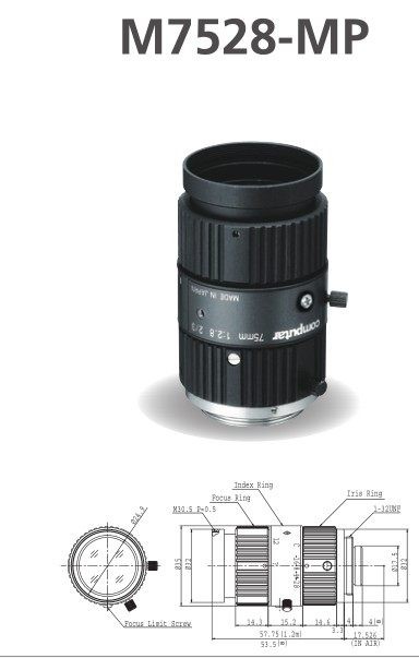 1Pc. Used Computar M7528-MP 75mm 1：2.8 Megapixel Fixed Focus Industrial Lens