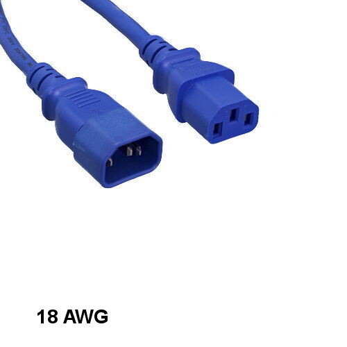Kentek Blue 3Ft Extension Power Cable IEC320 C13 to C14 18AWG 10A SVT PC UPS PDU