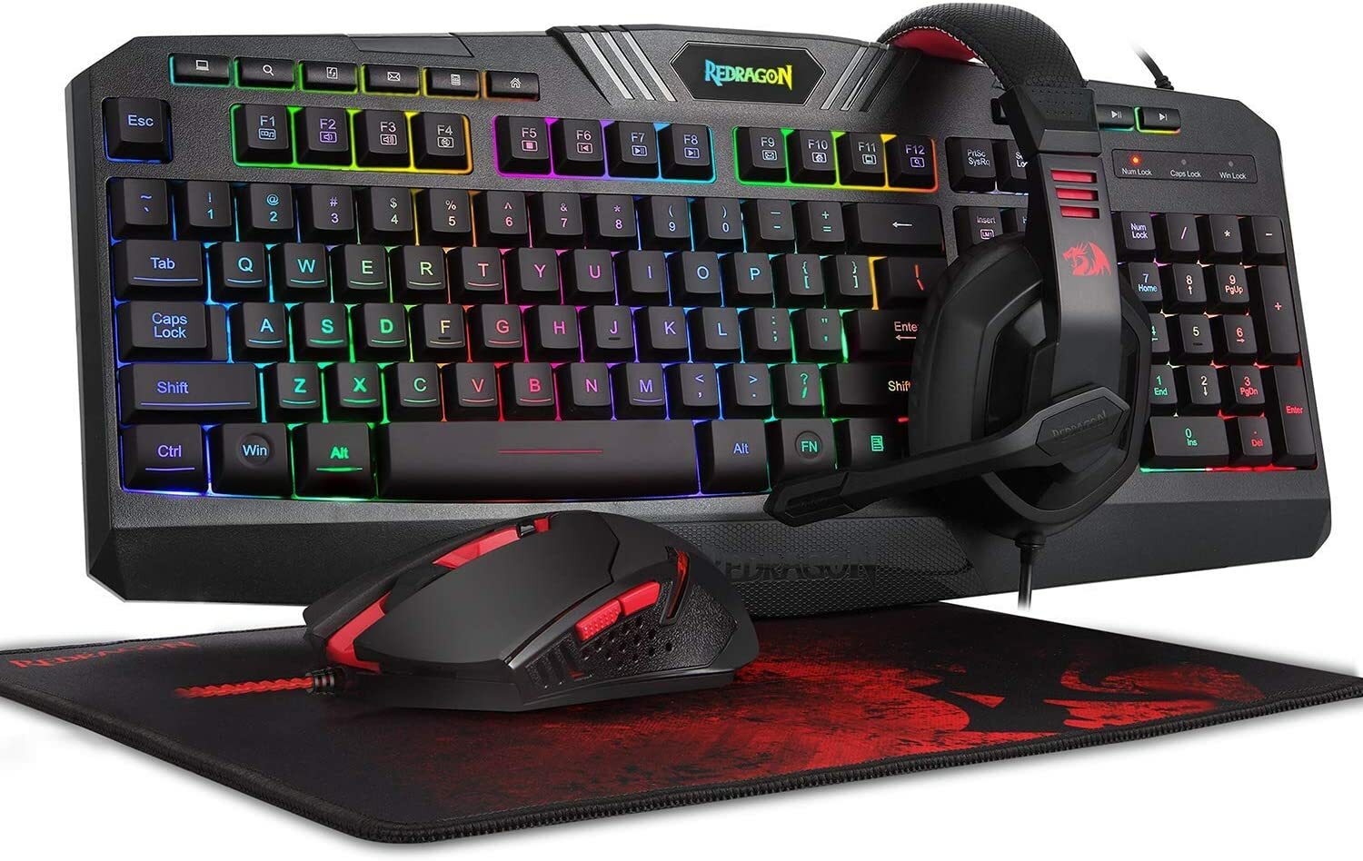  Redragon S101 Wired RGB Backlit Gaming Keyboard,Mouse,Pad & Headset Combo