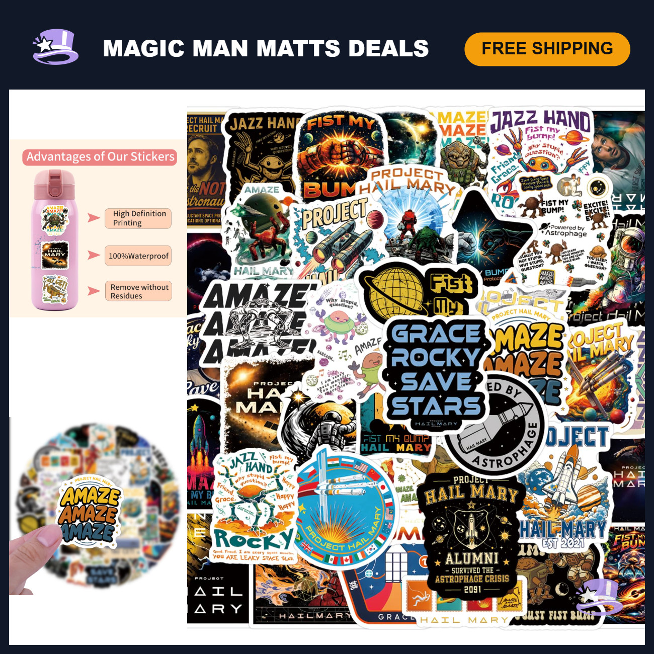 55PCS Space Theme Stickers for Movie Lovers, Hail Mary Fans, Decals for Laptops