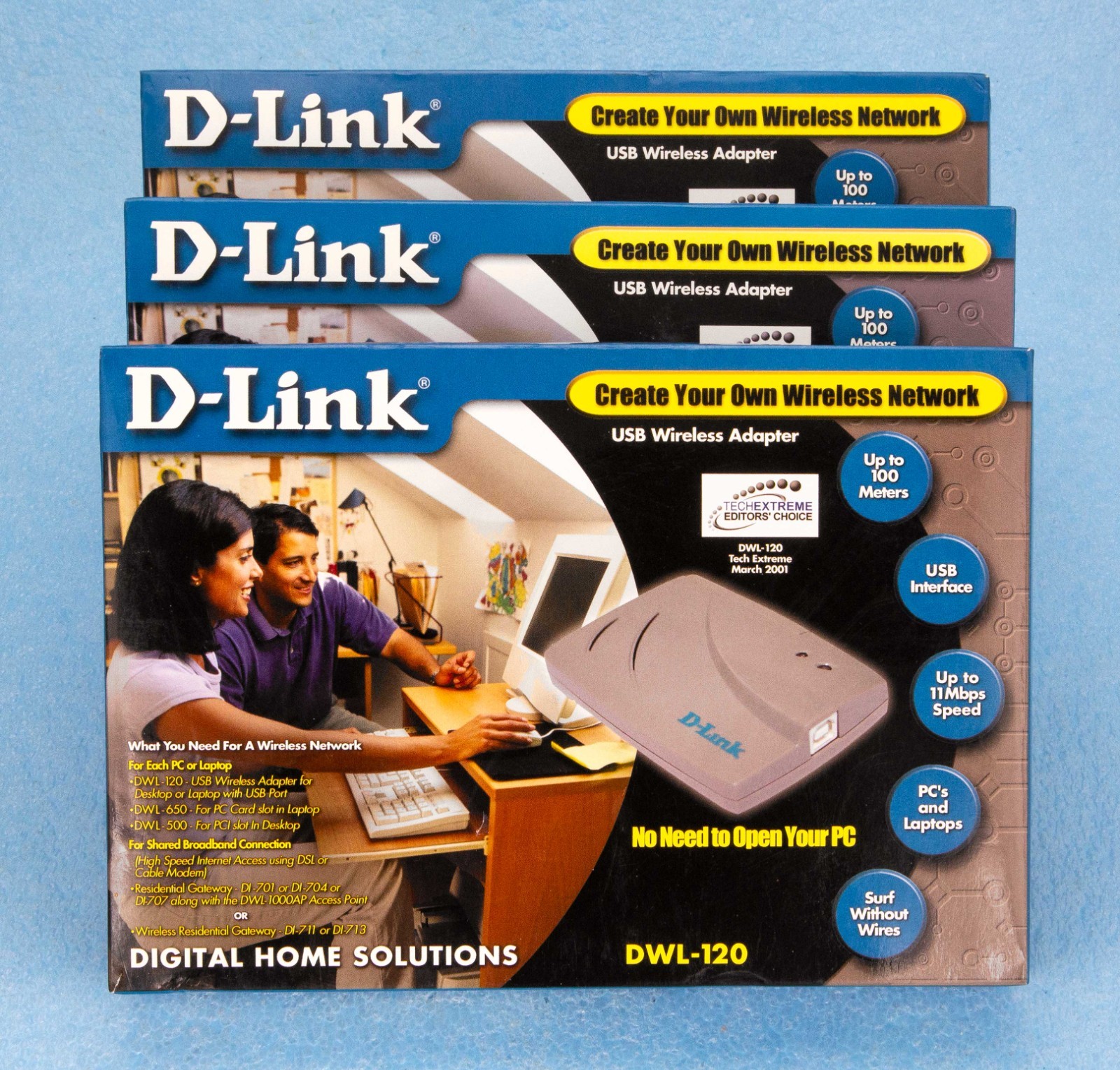 THREE (3) D-Link DWL-120 USB WIRELESS ADAPTERS