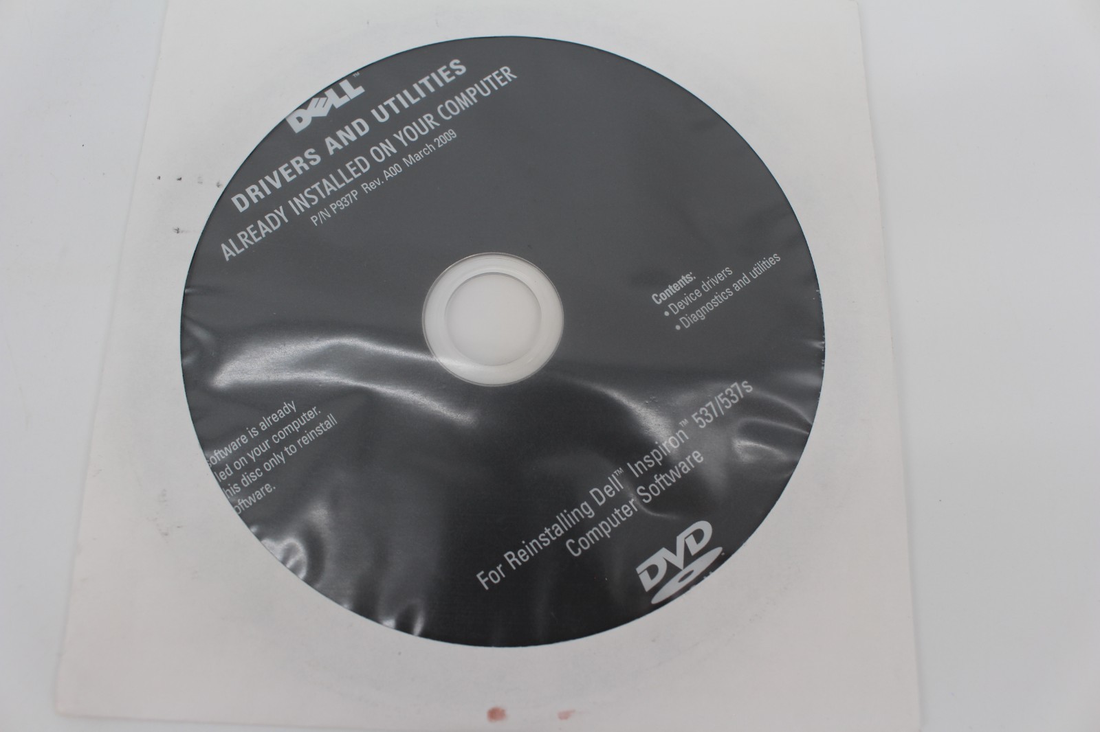 Dell Application Reinstalling Disc Inspiron 537/537s P937P 0D602R