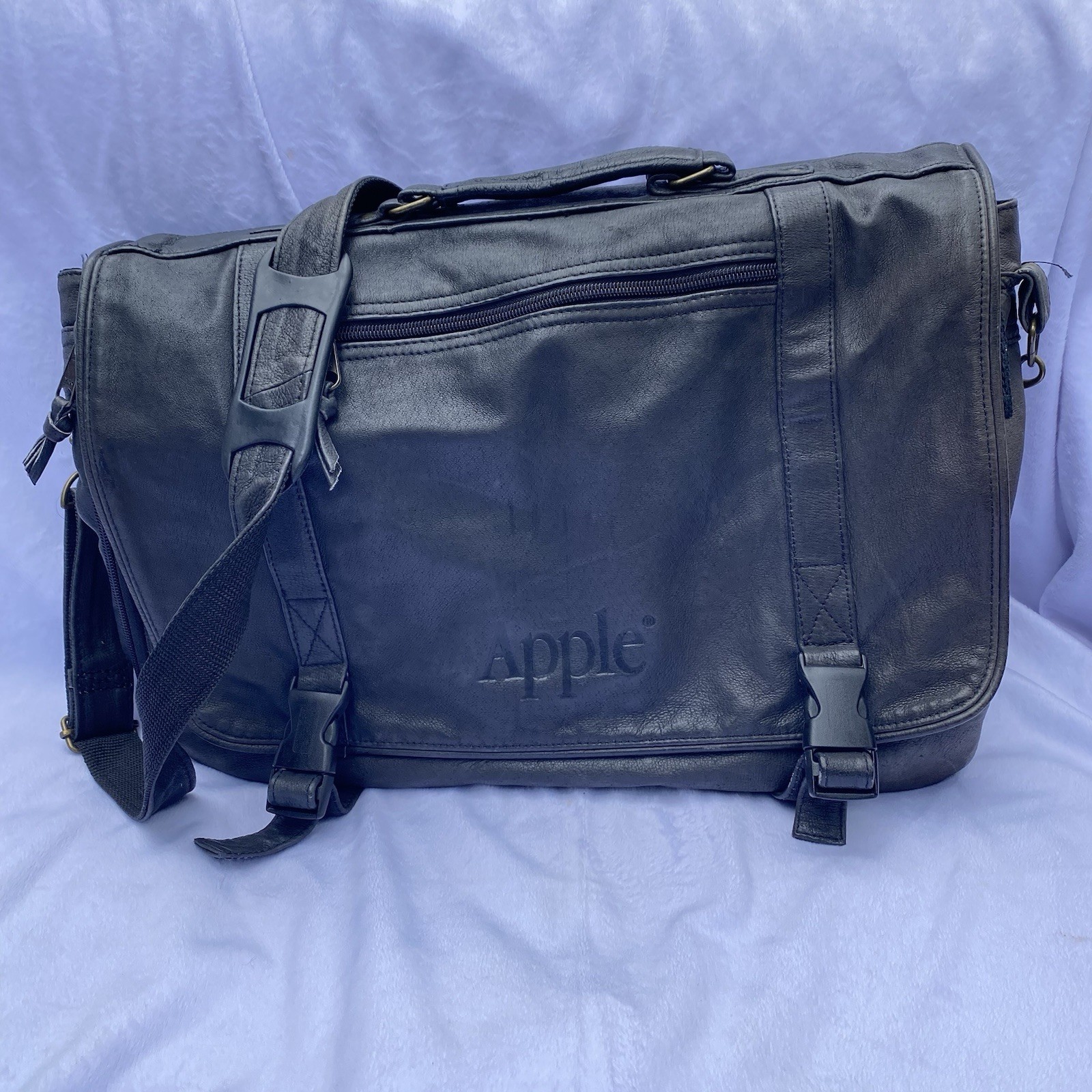 Apple Computer Leather Messenger Bag Briefcase Black Leather Branded Rare Vtg