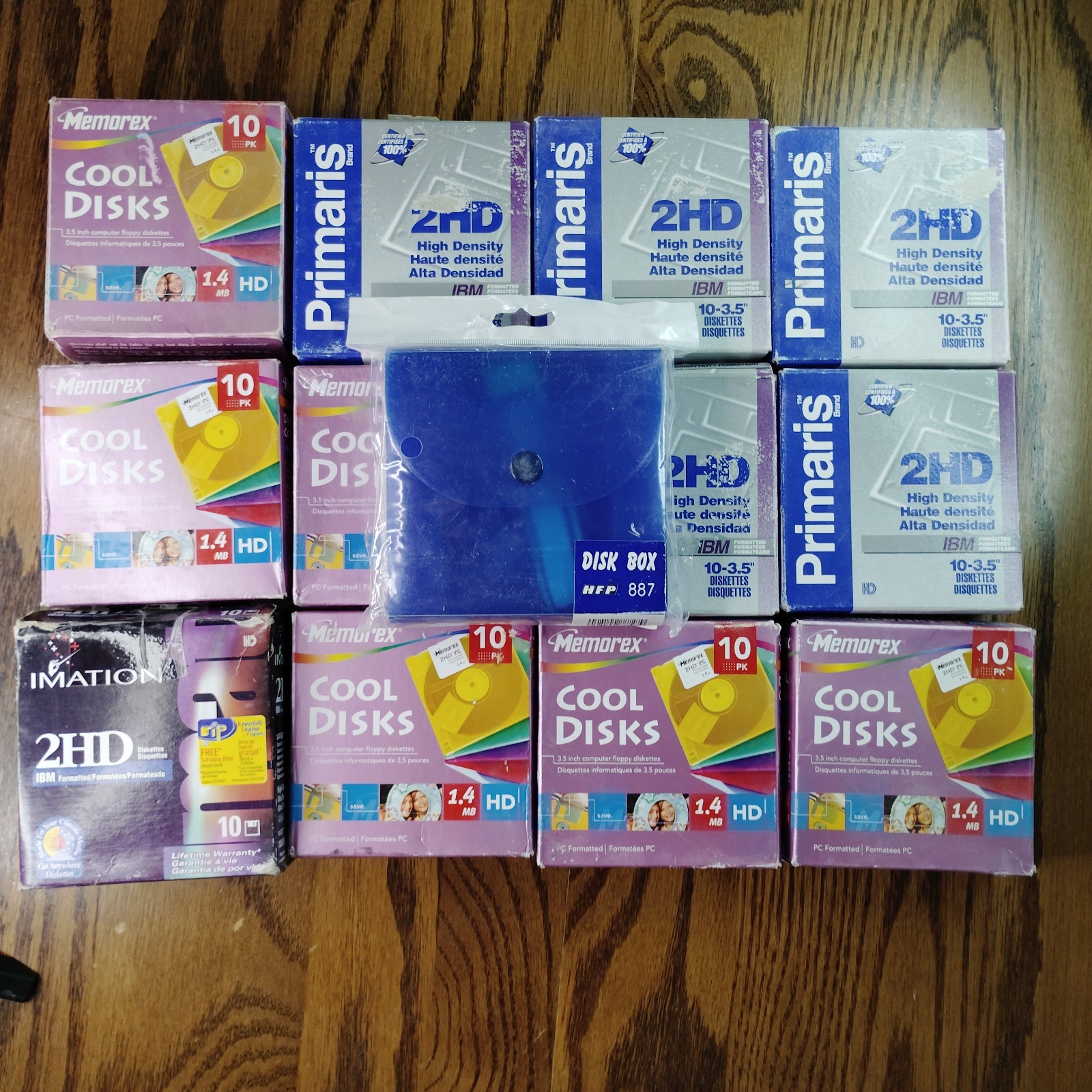 Mixed Bulk Lot of 120 3.5" Floppy Disks w/ Storage Box Memorex Imation Primaris