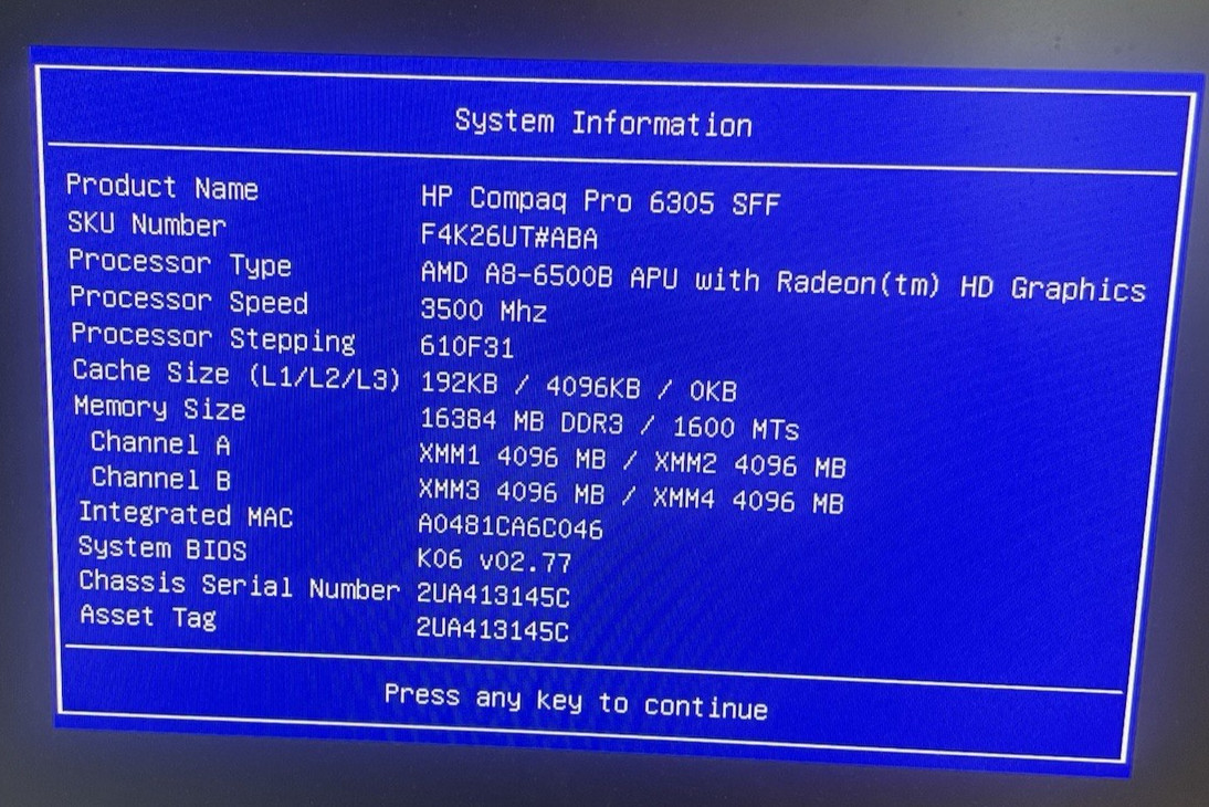 HP Compaq Pro 6305 SFF AMD A8-6500B APU With Radeon HD Graphics