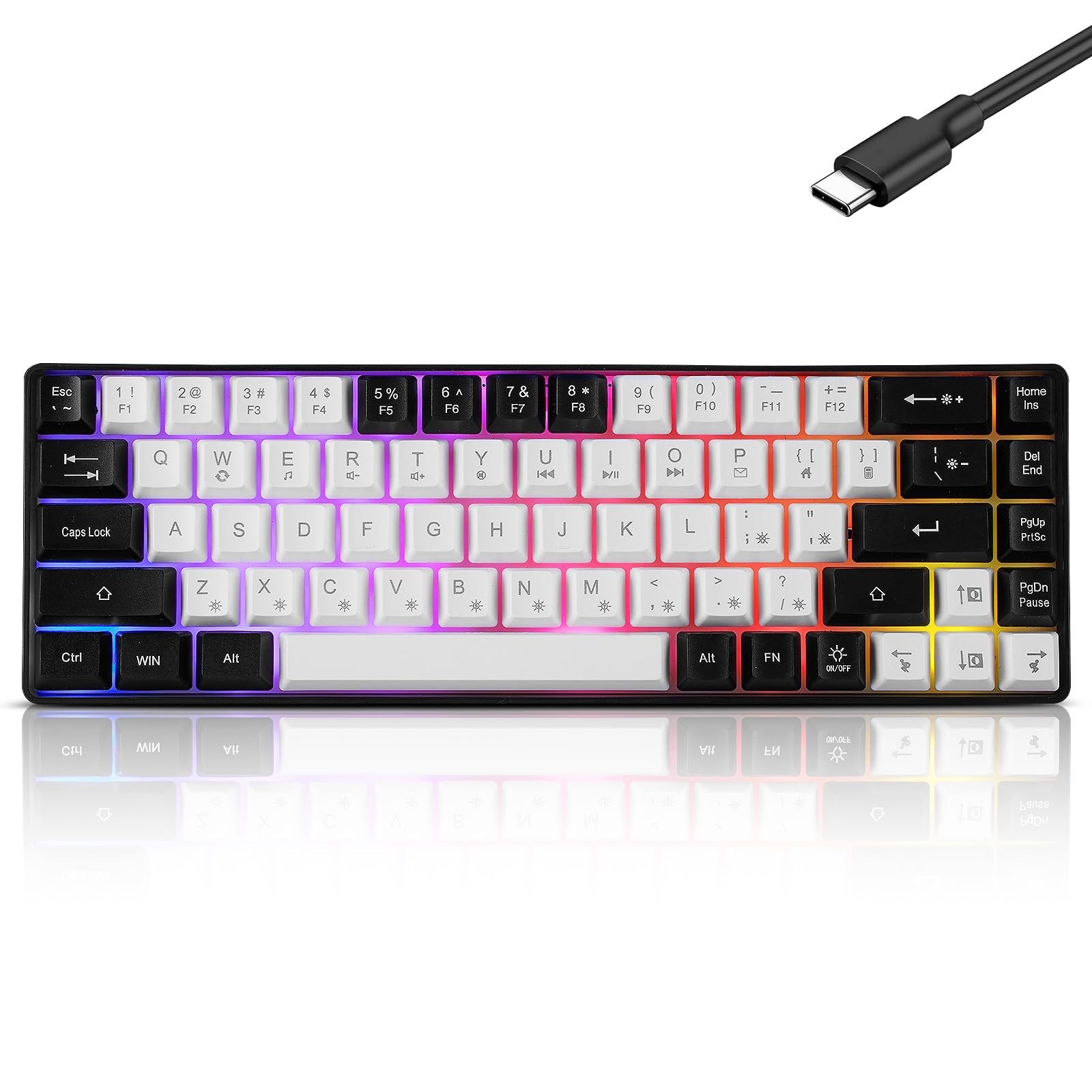 Wired Portable 60% Mechanical Gaming Keyboard 68 Keys Red Switch White PC