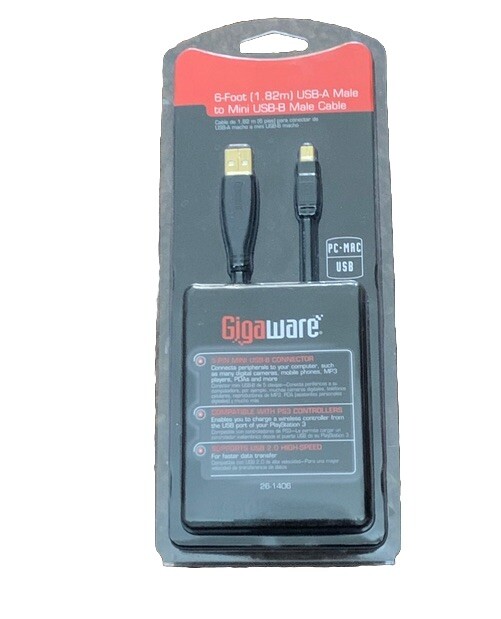 Gigaware 6-Foot USB-A Male To Mini USB-B Male Gold End Cable FREE FAST SHIPPING