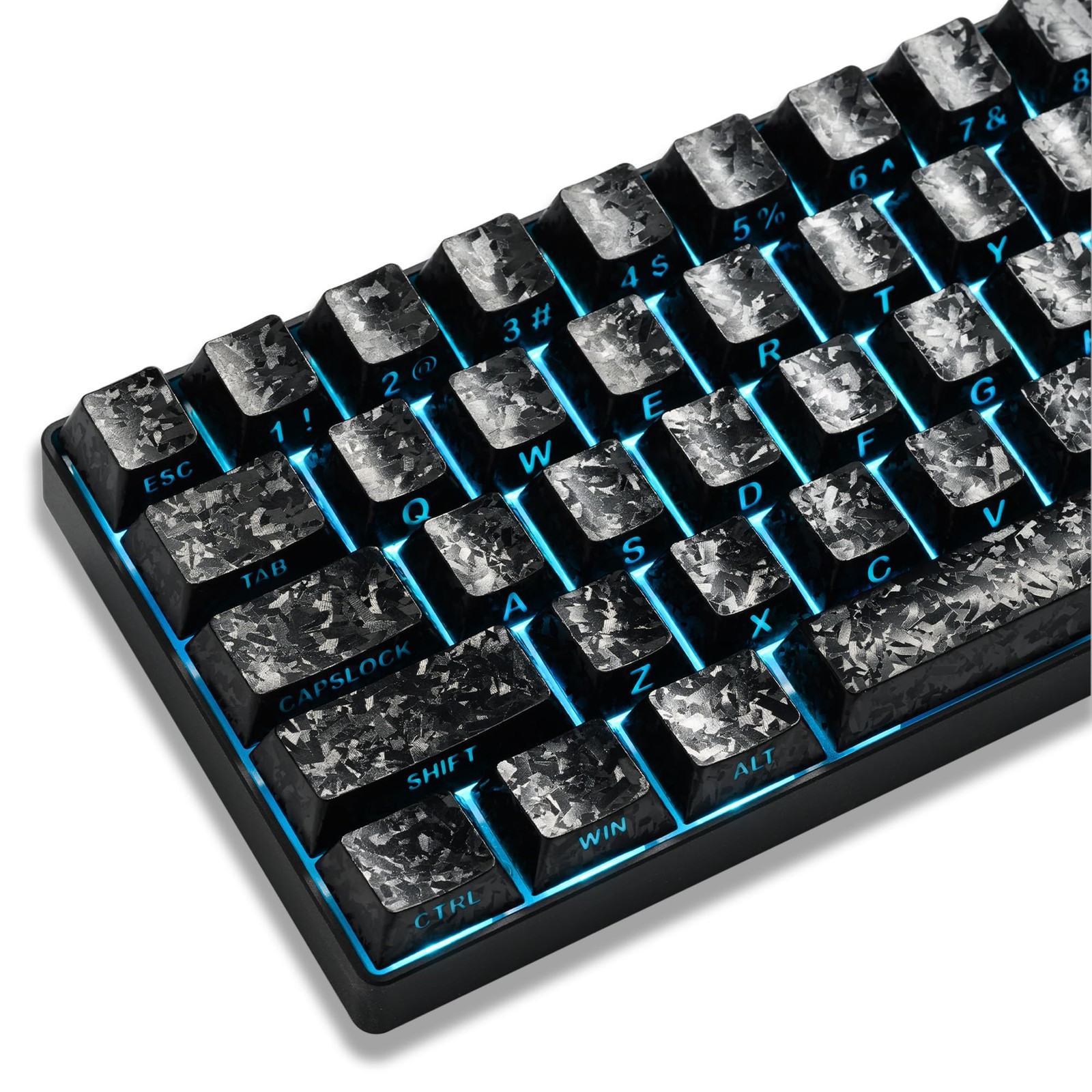Black Shine Through Cherry Profile Keycaps Set Forged Carbon Side Print ANSI