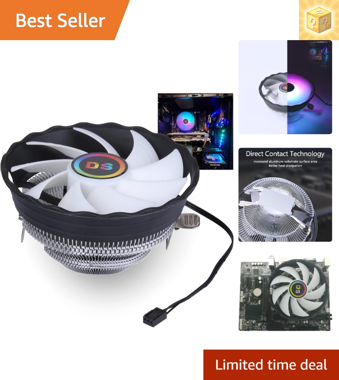 Stylish 120MM RGB CPU Fan - Ultra-Quiet 1500 RPM for Intel LGA 775/1155 Builds