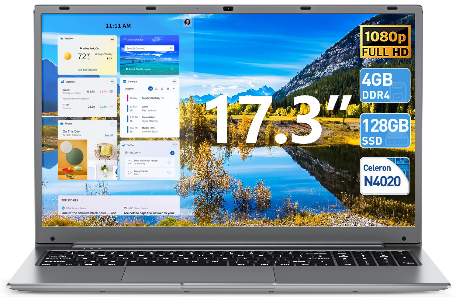 SGIN 17.3" FHD Laptop Notebook-Intel Celeron Up to 2.8 GHz 128GB memory 4GB RAM