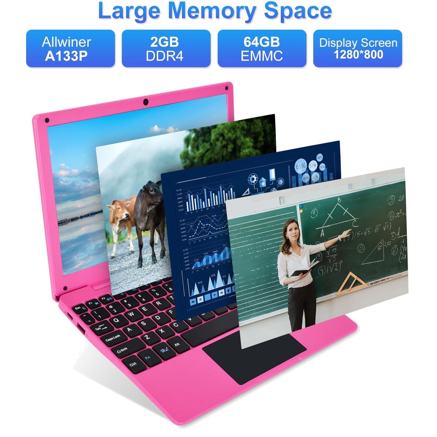10.1" Quad-Core Mini Laptop Android 12.0 2GB RAM 64GB Pink#