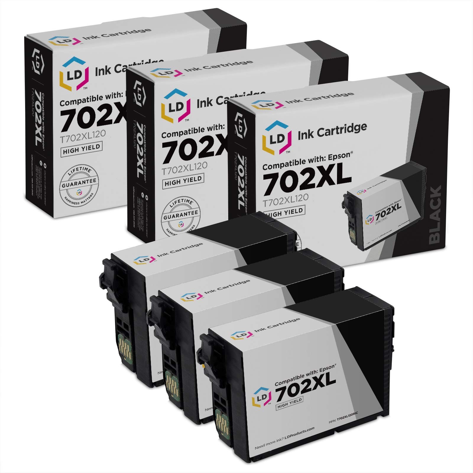Reman Replacements for Epson 702 HY T702XL120 702xl Ink Cartridges (Blk, 3-Pk)