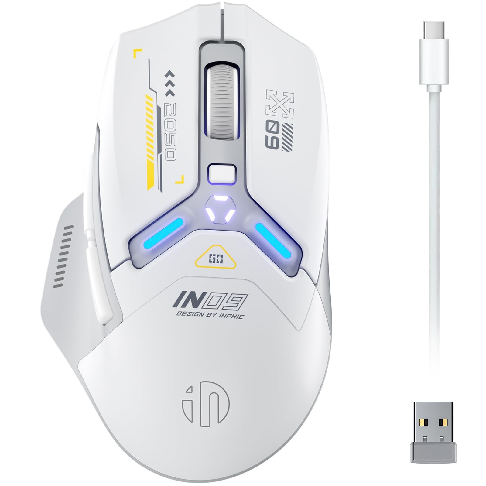 INPHIC IN9 Silent Wireless Gaming Mouse TriMode 10k DPI Fully Programmable