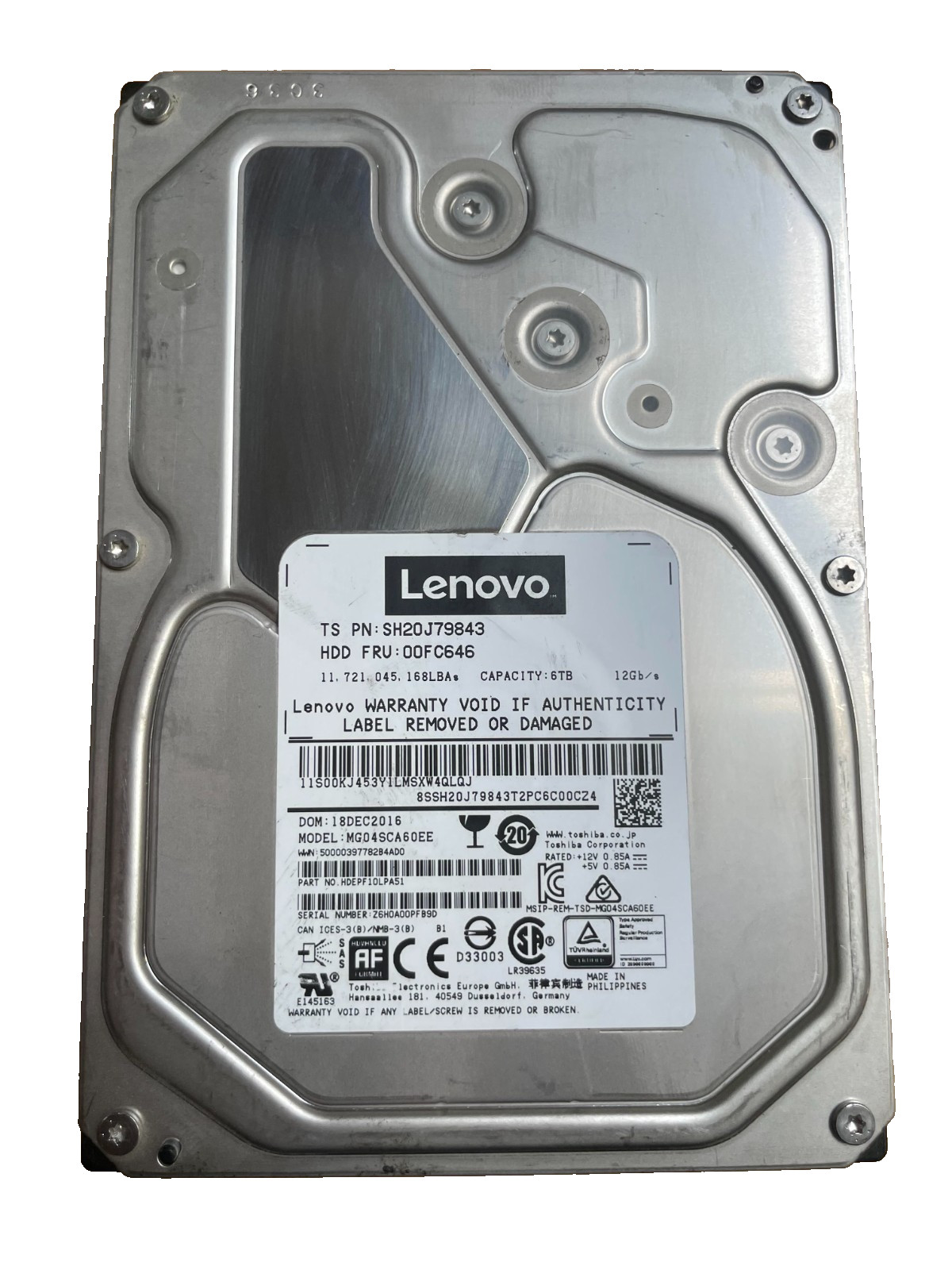 Lenovo MG04SCA60EE 6TB 7.2K RPM SAS 6Gb/s 3.5" Hard Drive HDD