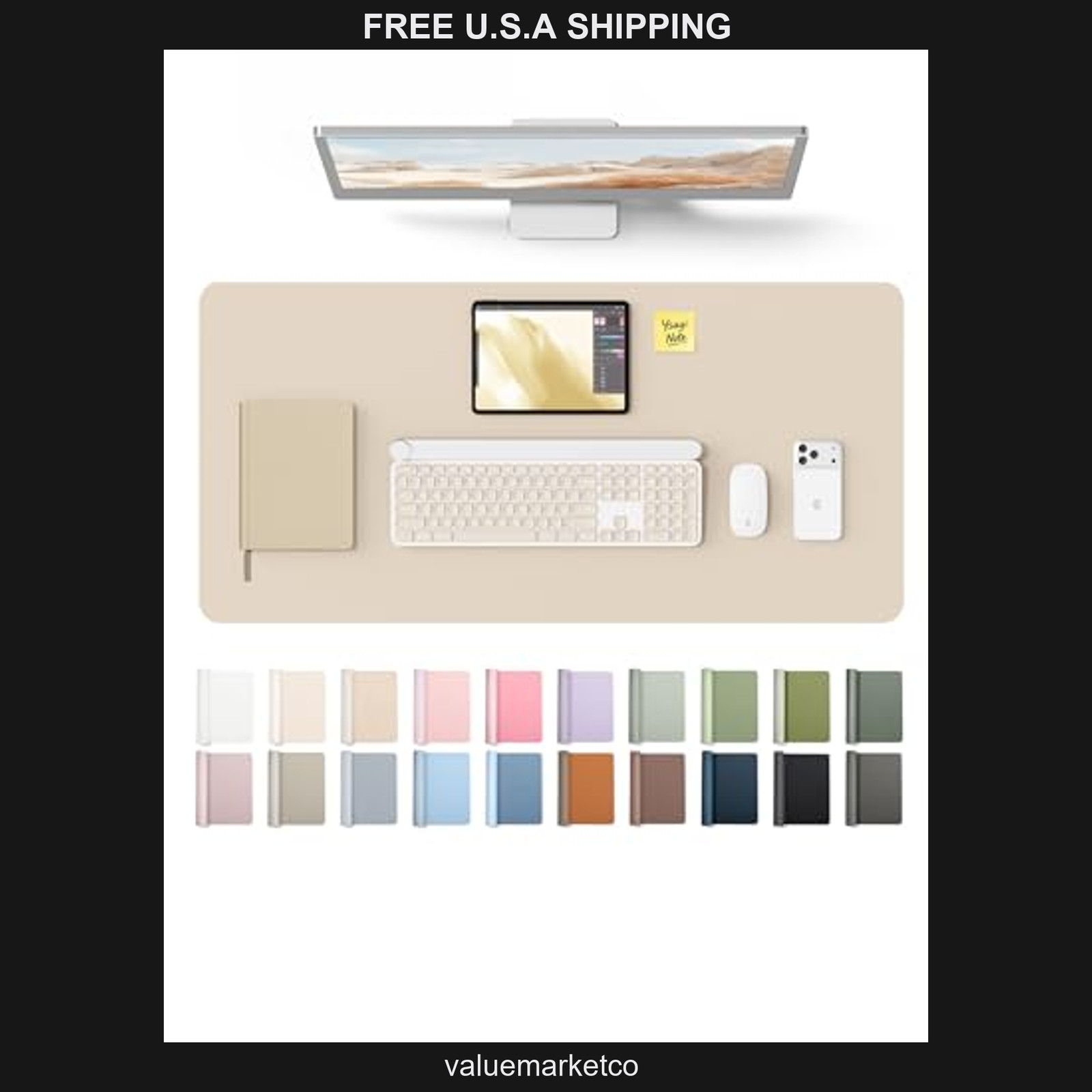 YSAGi PU Leather Desk Pad, 31.5 x 15.8 Inch Waterproof Blotter - Eggshell