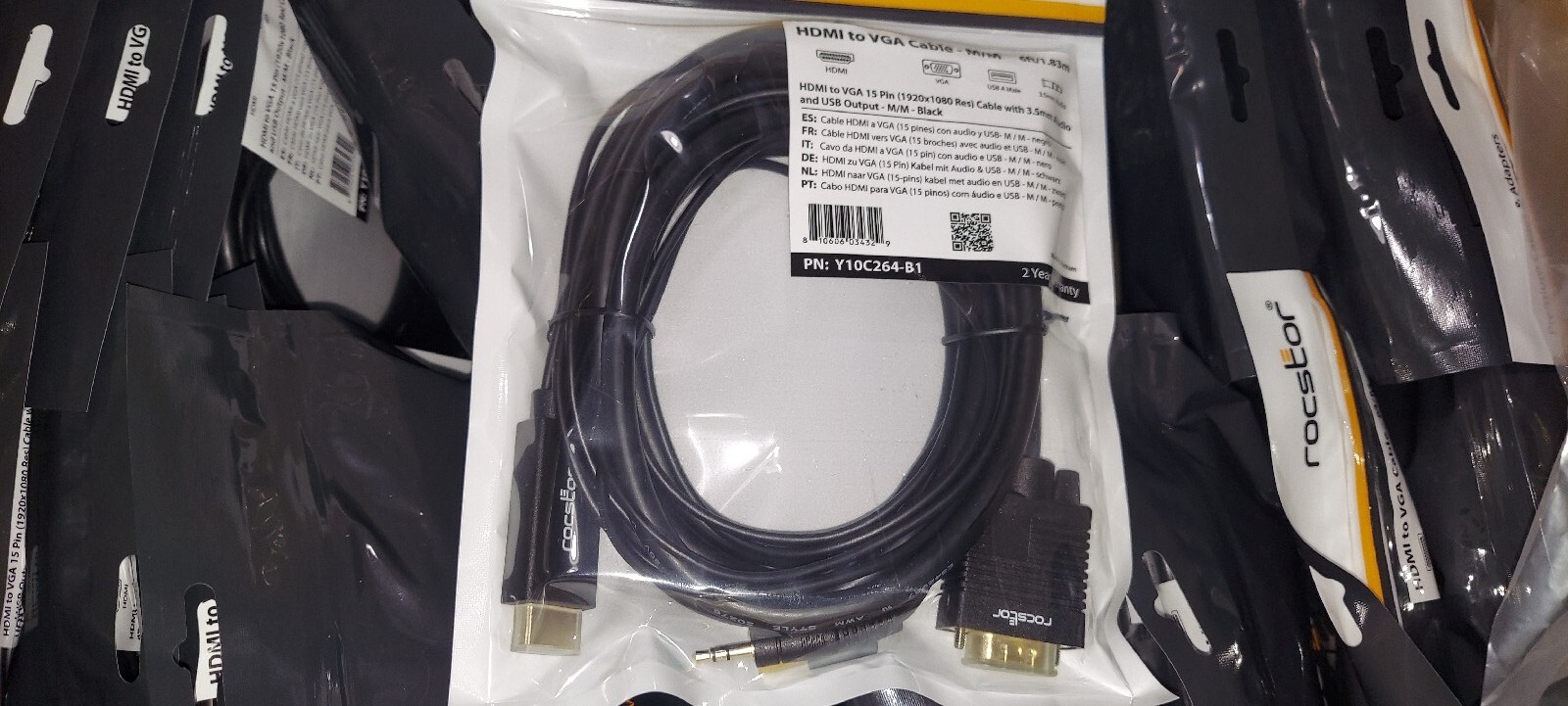Rocstor Premium 6ft HDMI To VGA Converter Cable with Power and Audio Support M/M