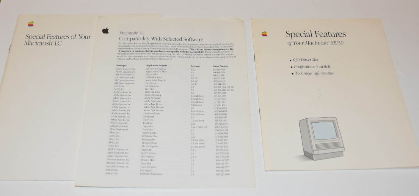 2 vintage 1990 Apple Macintosh LC SE/30 Special Features 030-3461-A & 030-3519-A