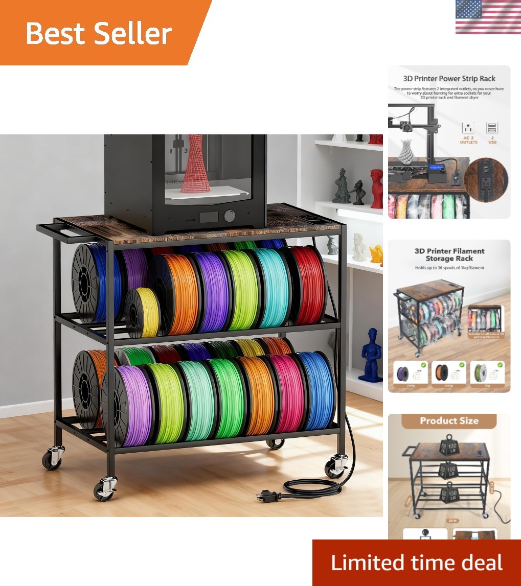 3D Printer Stand with Filament Storage, Heavy Duty Rolling Printer Cart on Wh...