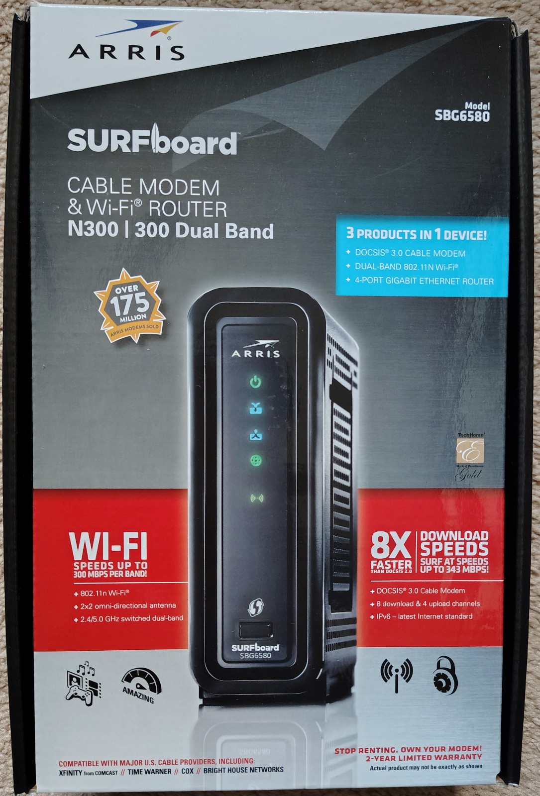 ARRIS Surfboard SBG6580-2 300 Mbps 4 Port Cable Modem and Wi-Fi Router