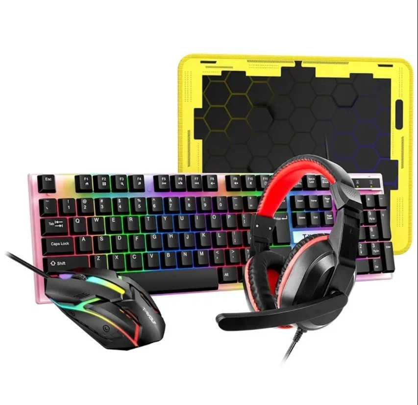 T-WOLF TF-240 RGB LED Light 4 IN 1 Gaming Combo Headset Mouse & Pad, Keyboard