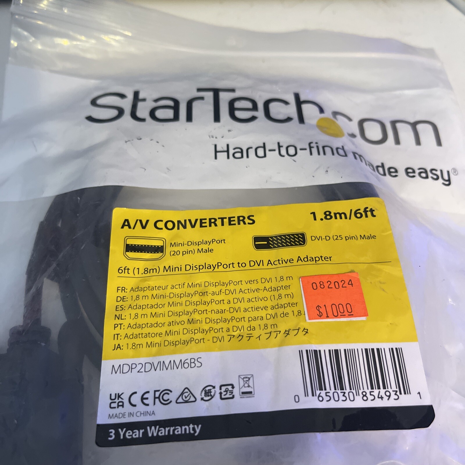 Startech Display Port Adapter MDP2DVIMM6B