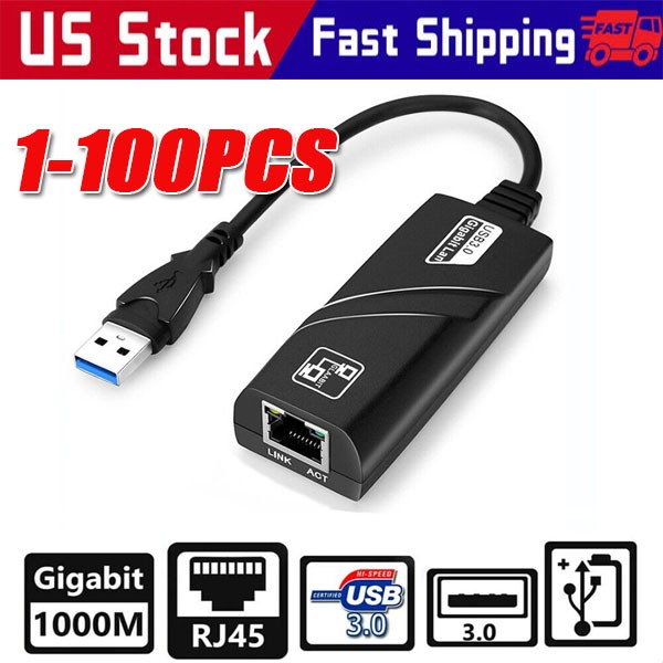 USB 3.0 Gigabit Ethernet LAN RJ45 1000Mbps Network Adapter For Windows PCMac LOT