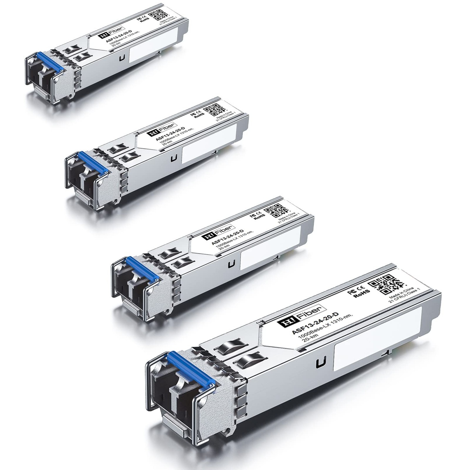 HFiber 4 Pack 1.25G Single Mode SFP LC Module, 1000Base-LX/LH Fiber Transcei...