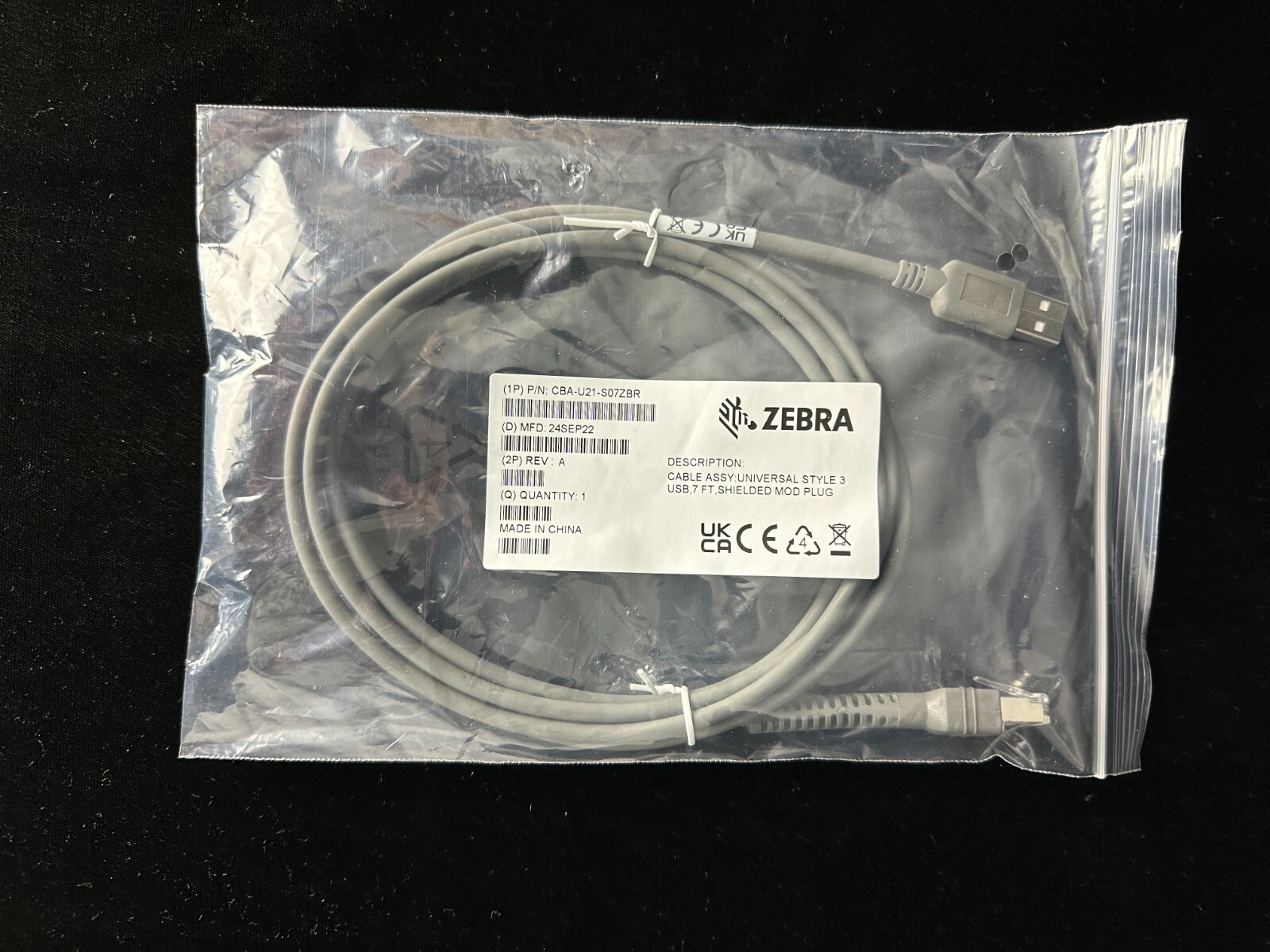 Zebra 7ft USB Data Transfer Cable CBA-U21-S07ZBR NEW