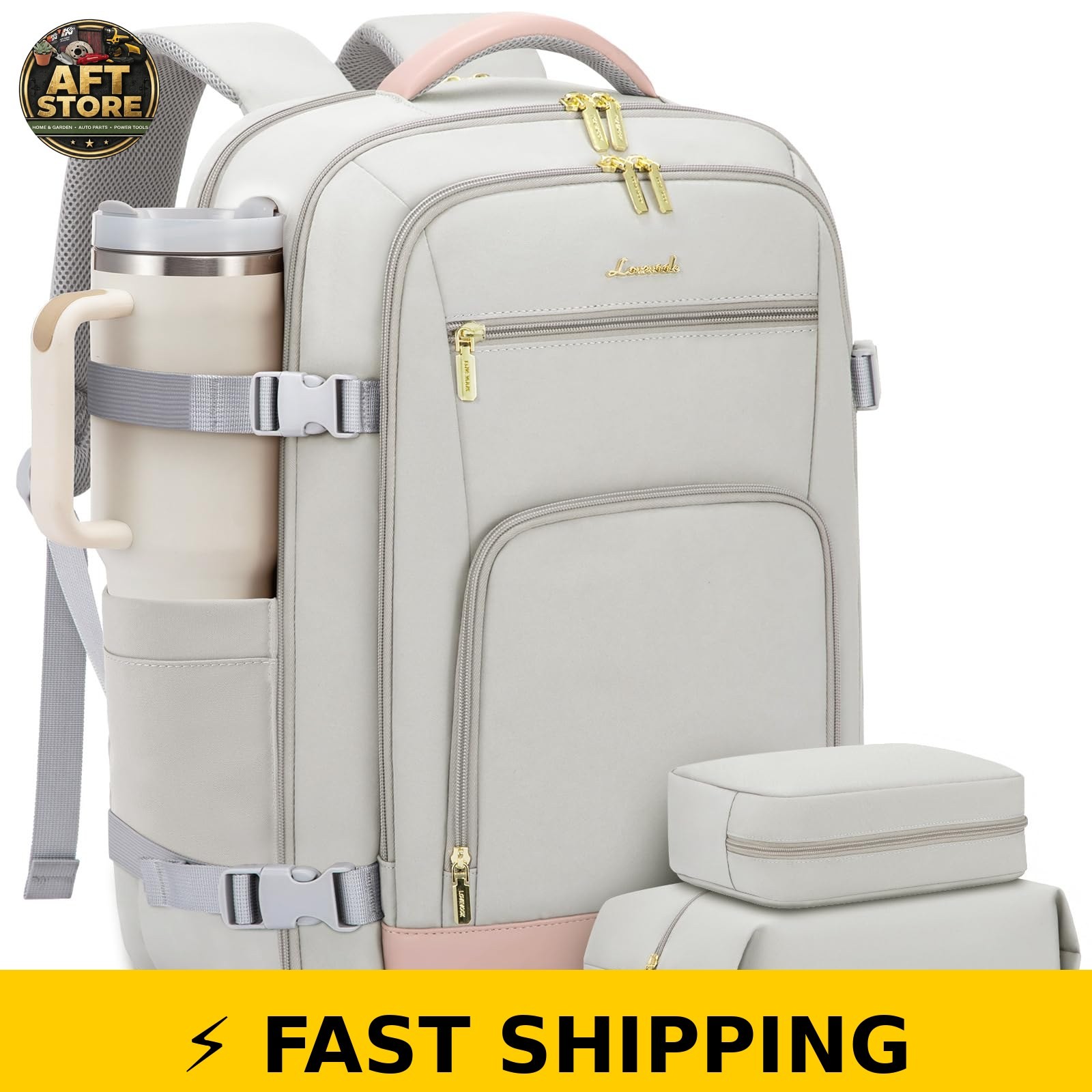 LOVEVOOK 40L Travel Backpack for Women, Grey-Pink