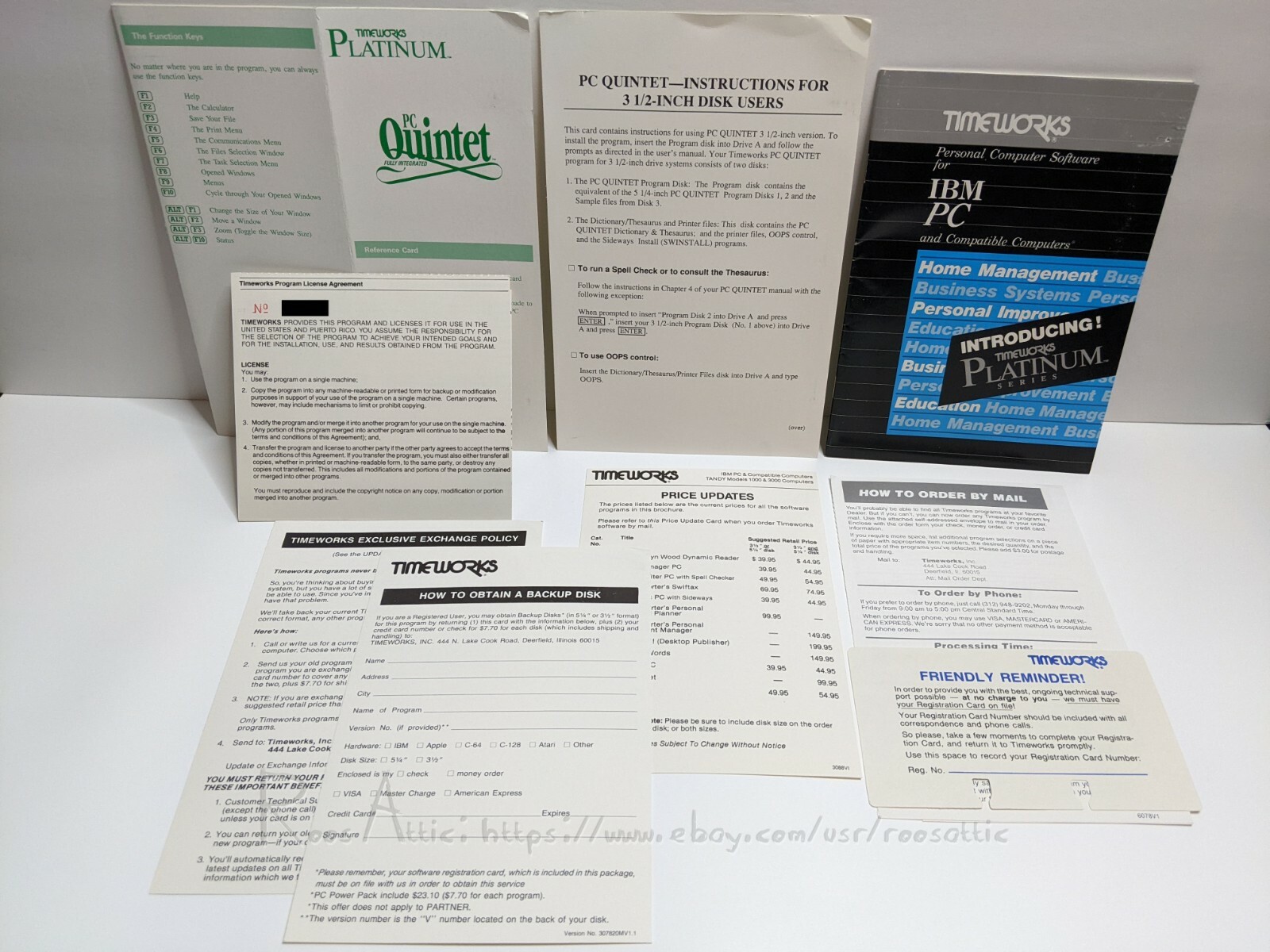 Timeworks Platinum Series PC Quintet IBM PC Tandy 1987: Manual / NO SOFTWARE