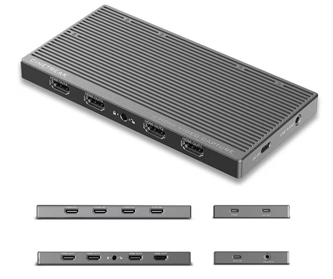4K Video Capture Card - 4 HDMI Inputs, UVC Plug-and-Play, Simultaneous 4-Channel