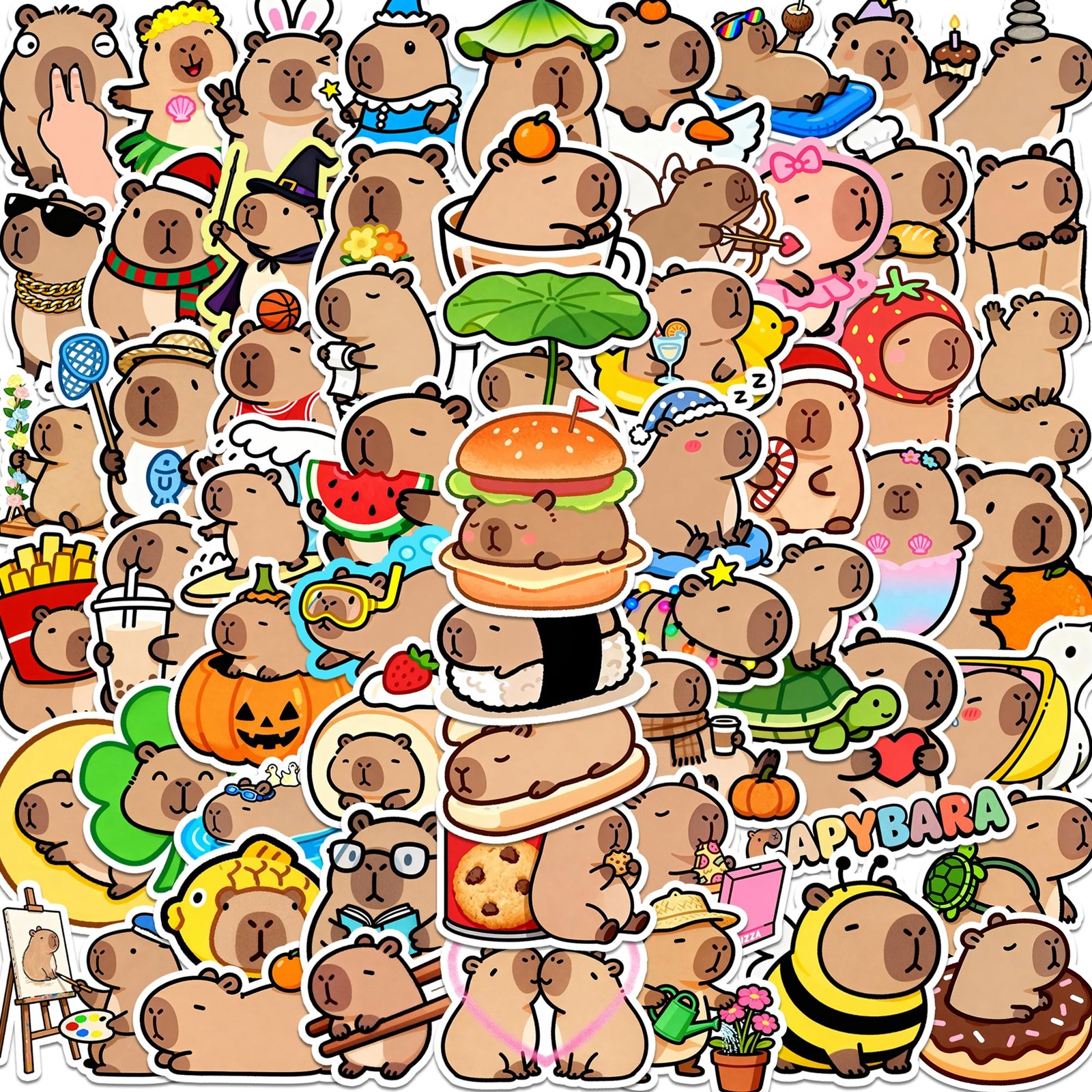 60PCS Capybara Stickers Cute Vinyl for Water Bottle Laptop Glossy 