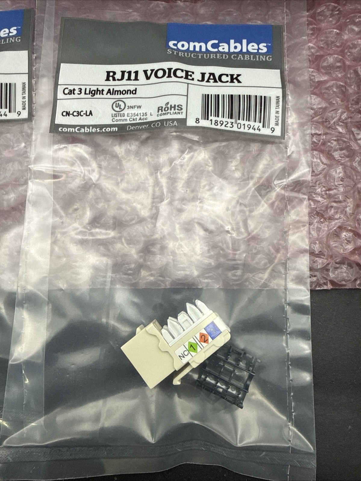 comCables - RJ11 Cat3 Voice Jack Light Almond - Pack of 50 NEW